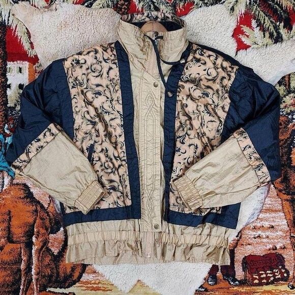 Vtg 1980s Black Gold Bomber Windbreaker Drizzler Rain Ski Nylon Jacket Sz M - Picture 1 of 6